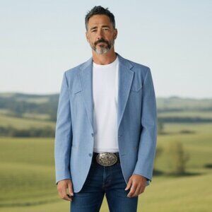 Vintage Sedgefield Western Blazer 44L Blue Denim Cowboy Rodeo Rockabilly